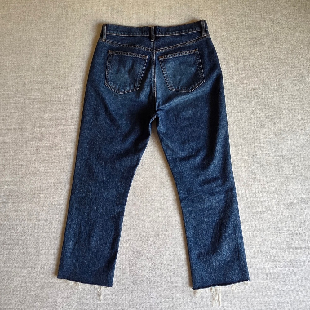 LOFT High Waist Straight Crop Jeans Size 4 Petite Dark Wash  Raw Hem Minimalist - Picture 3 of 7
